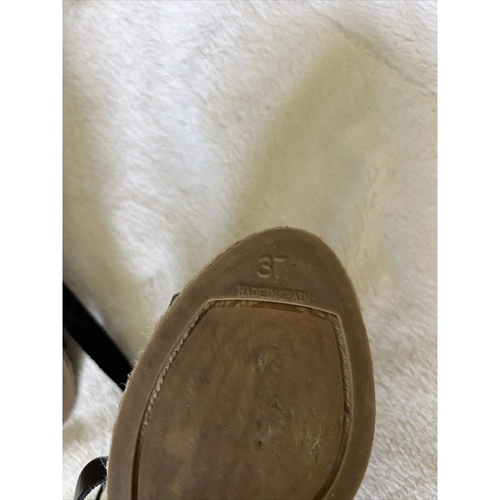 Castaner Black Leather Espadrille Wedge Heel Sandal Shoes Size 37
